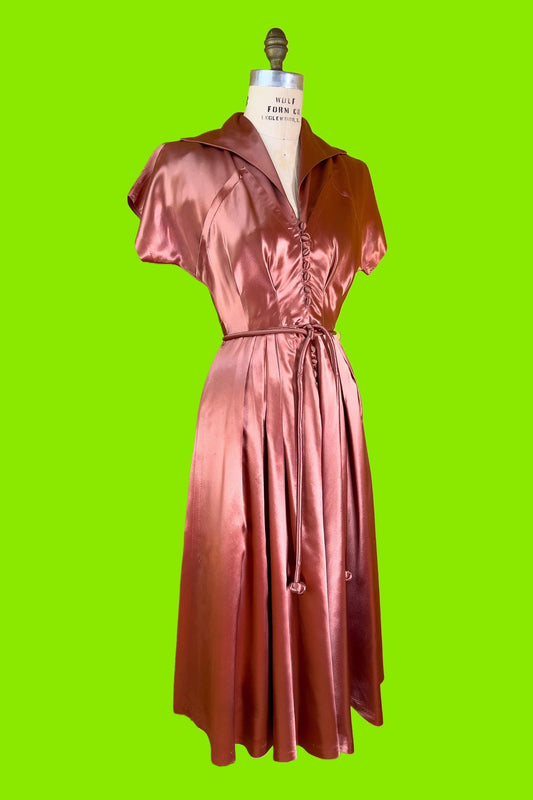 1950s Copper Satin Cocktail Dress