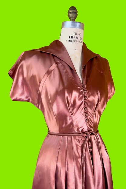 1950s Copper Satin Cocktail Dress