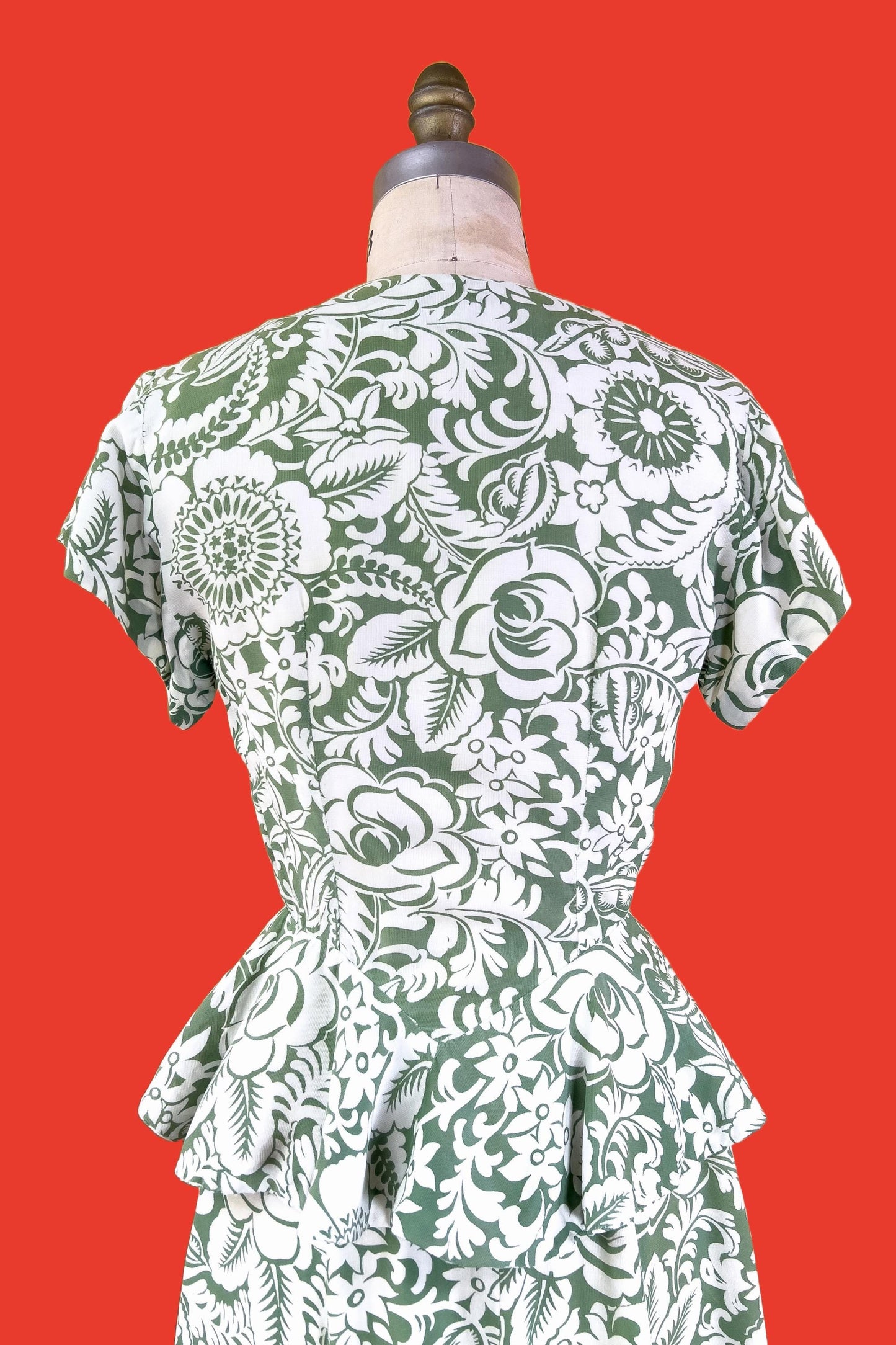 1940s Sage Green Floral Dress