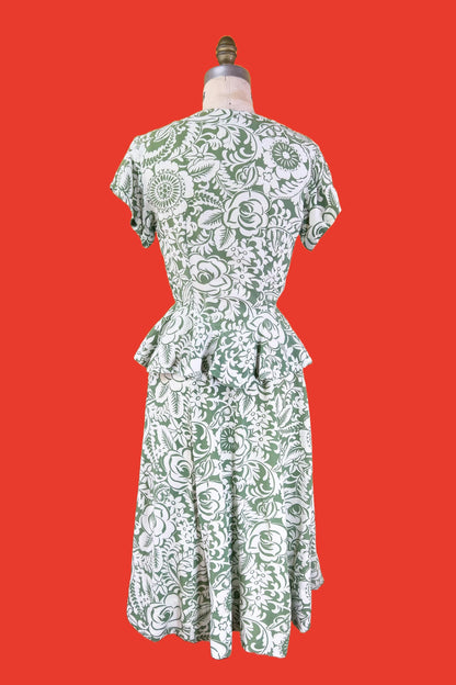 1940s Sage Green Floral Dress