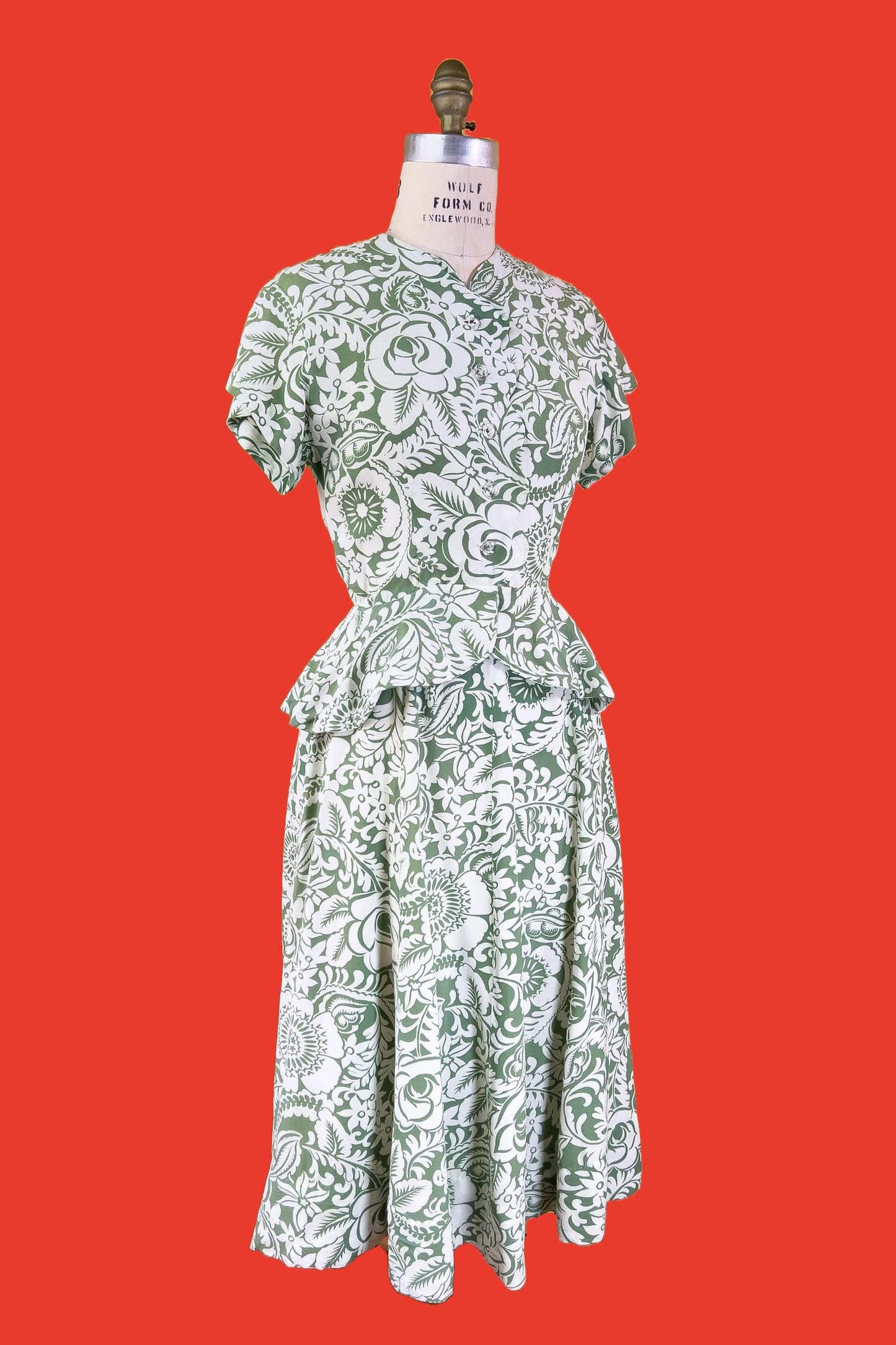 1940s Sage Green Floral Dress